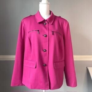 Talbots Hot Pink Tailored Blazer Jacket Zip Pocket Military Style Women's